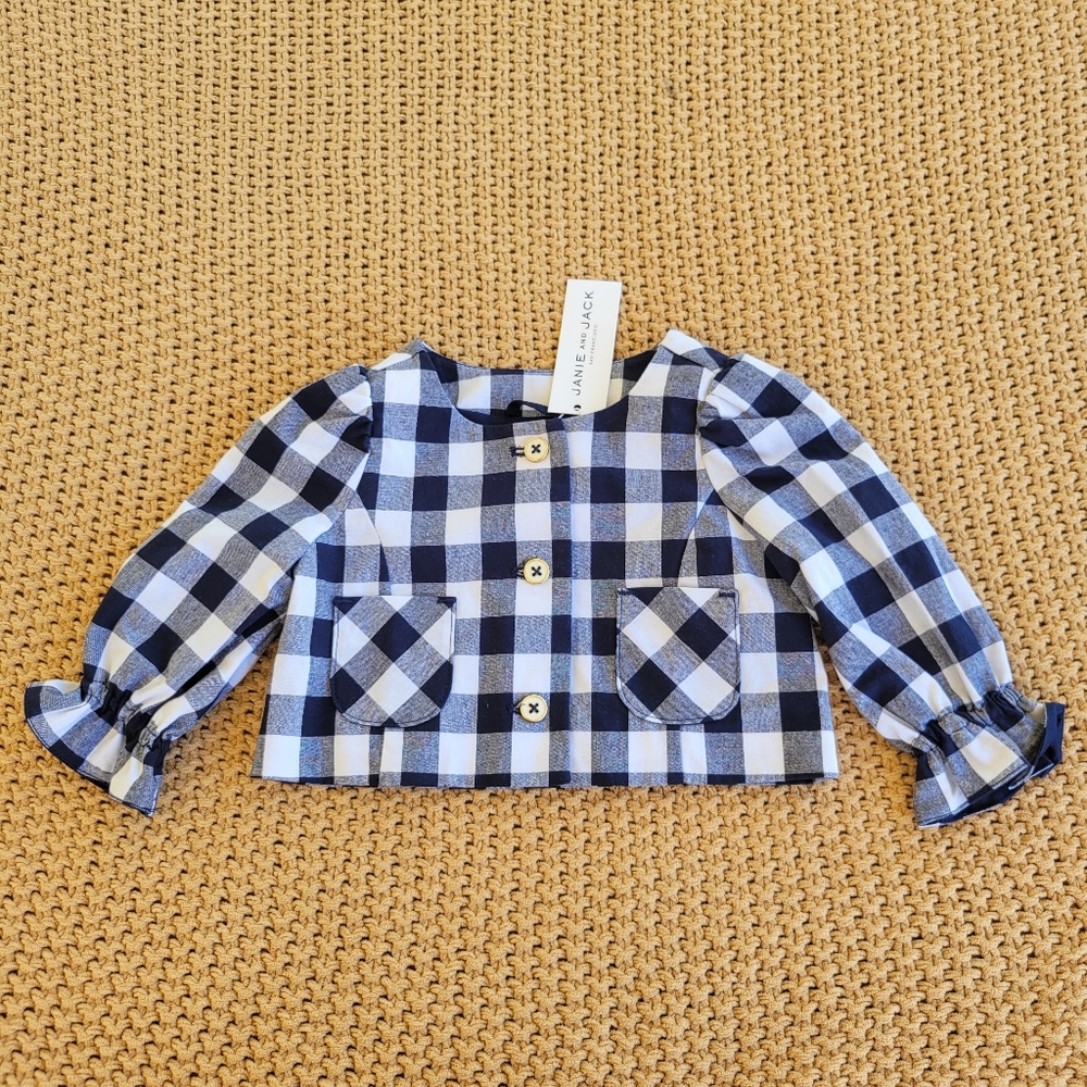 Janie and Jack Girl Gingham Cropped Jacket Merchant Marine Size 6 To 12 Months